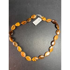 NEW Tigers eye knotted 18 inch necklace with sterling silver clasp